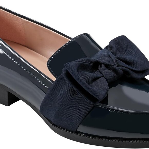 Women's Loafer Faux Leather Navy Patent 8 Slip-On Bow Accent Comfort - Picture 1 of 6